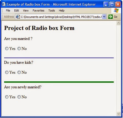 HTML Form project using Radio Box