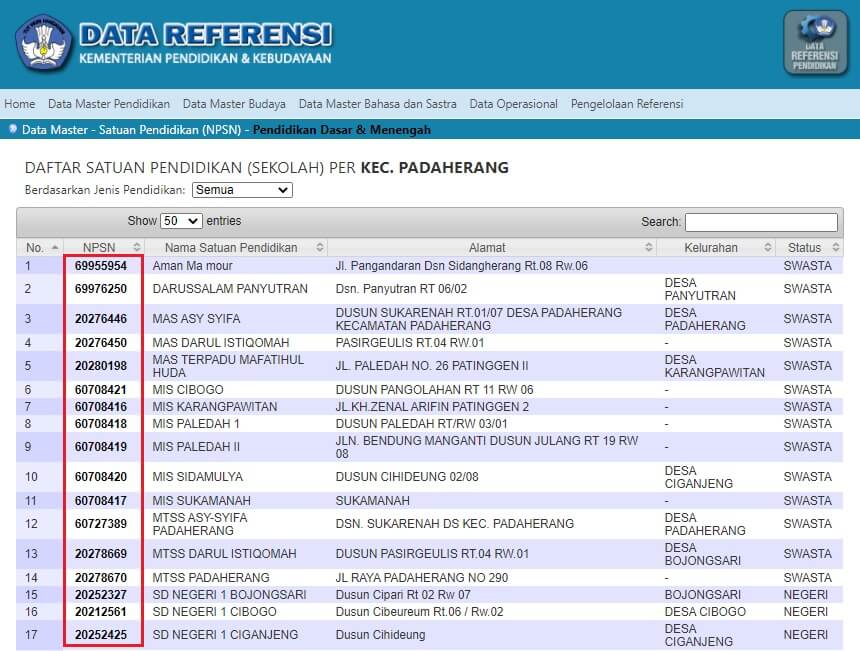 cara mudah cek npsn