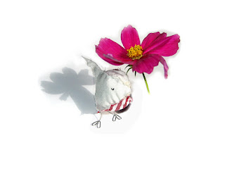 handmade bird - handmade, bird, cute, flower, stripy, recycled, eco, ethical, pink