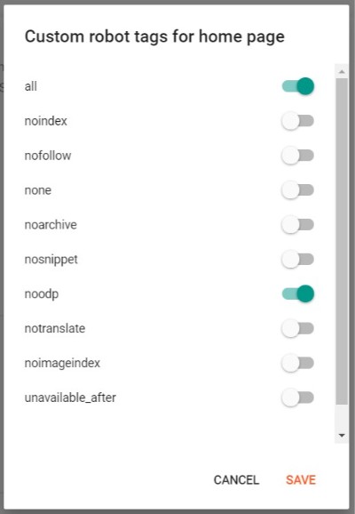 Custom Robot tags for homepage (