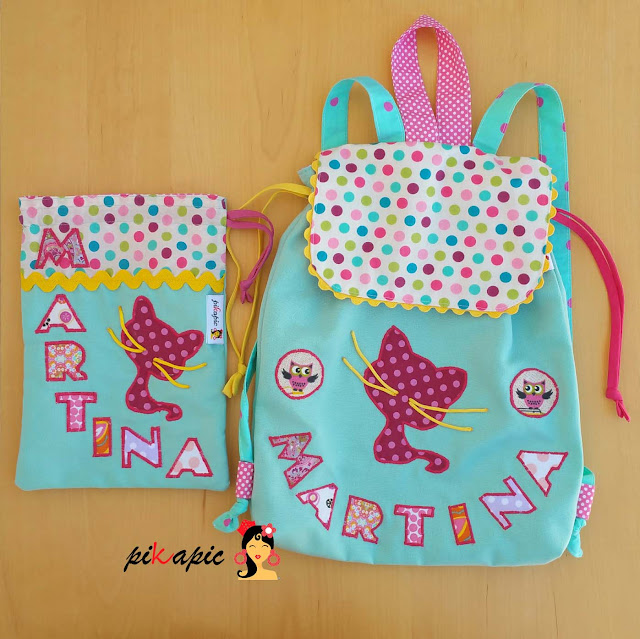 Mochila infantil y talega personalizada Martina. Pikapic