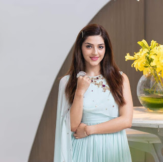Mehreen Pirzada in Blue Dress with Cute Smile