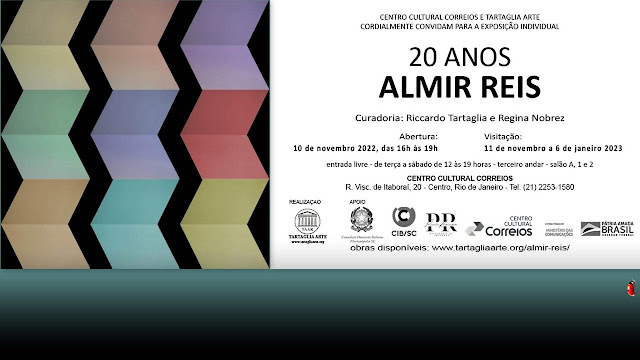 Fotocomposição com cartaz alusivo à exposição de Almir Reis "20 Anos", incluindo uma das suas pinturas.