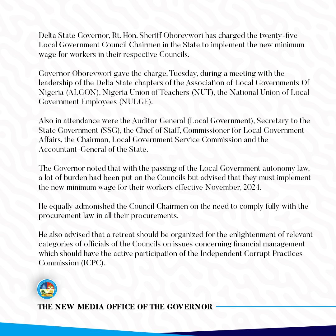 Governor of Delta State, Sheriff Oborevwori