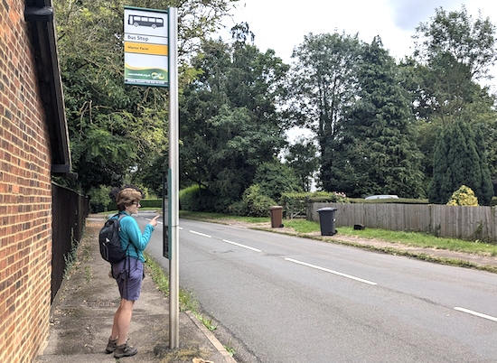 Bus stop in Old Knebworth close to the start of a walk
