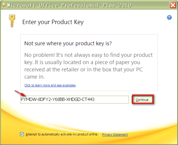 How to enable Office Professional Plus 2010 to run on a