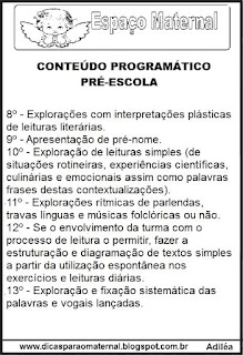 Conteúdo programático da pré -escola