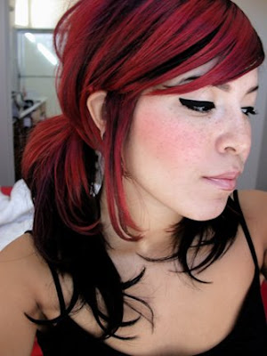 black hair with red and blonde streaks