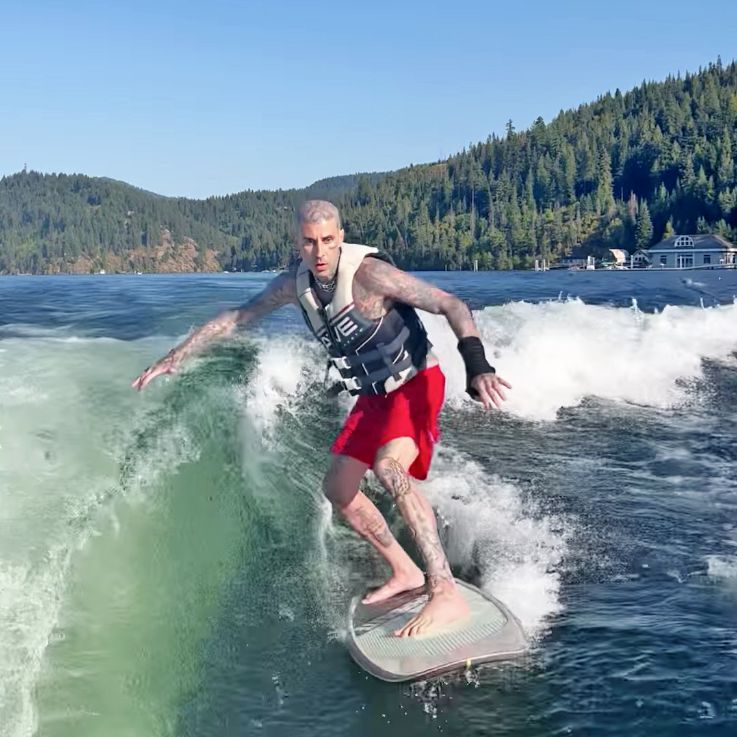 Travis Barker Learning Wake Surfing In His New Adventure Clip