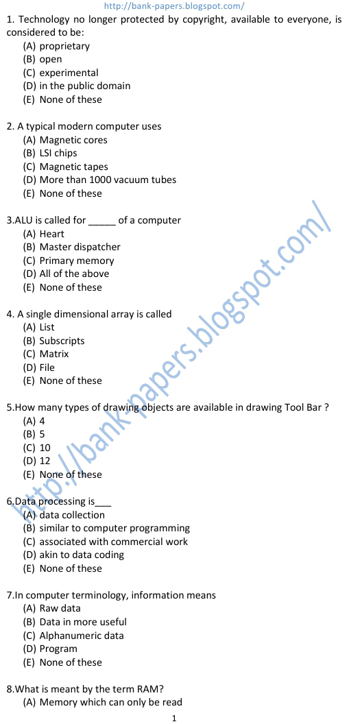 computer knowledge questions for bank exams