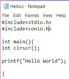 Type a hello world program for c