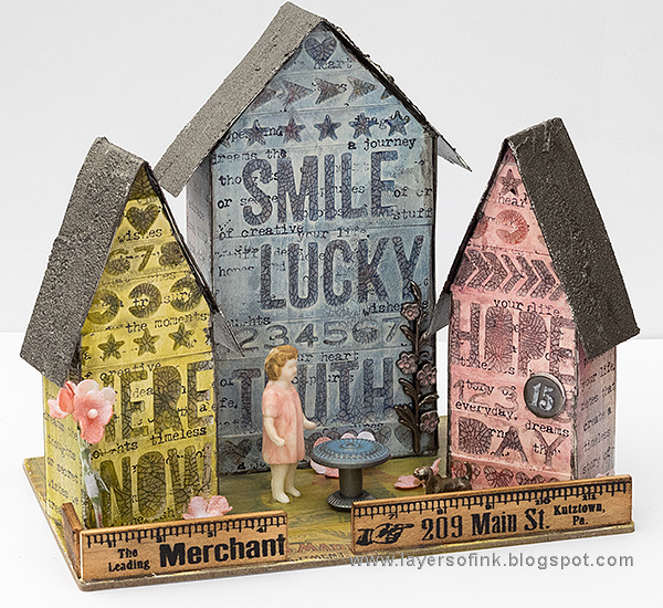 Layers of ink - Word Village Tutorial by Anna-Karin using Sizzix Tim Holtz Tiny Houses die.