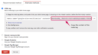 Search console copy content of the meta tag