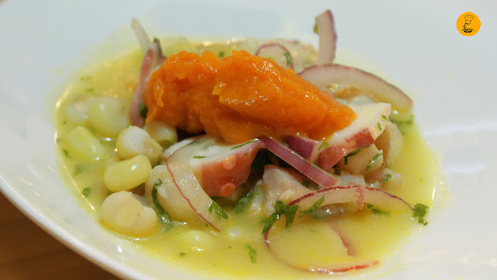 Ceviche de corvina, pulpo con batata y choclo (9€ media ración) Treze restaurante y bar Madrid