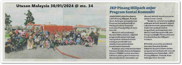 Lensa kamera ; JKP Pinang Hillpark anjur Program Santai Komuniti | Keratan akhbar Utusan Malaysia 30 Januari 2024