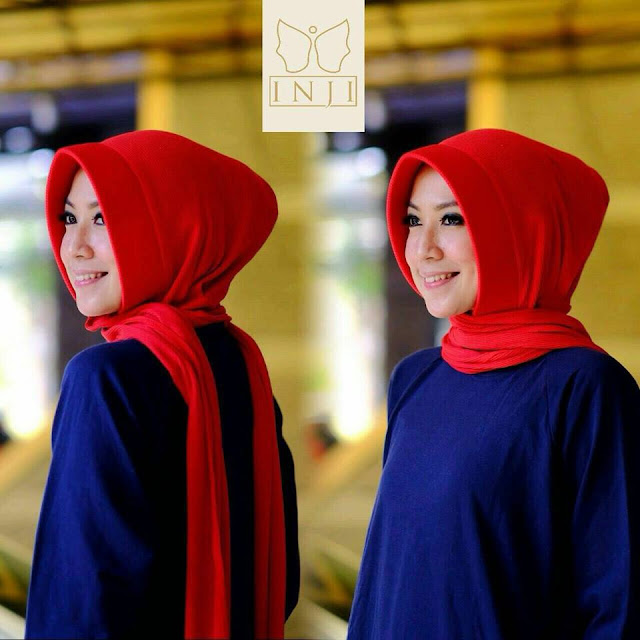 Jilbab instant langsung pakai warna merah  berbahan kaos rib,praktis dan mudah dipakai