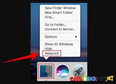 relaunch finder di mac os untuk menampilkan file tersembunyi
