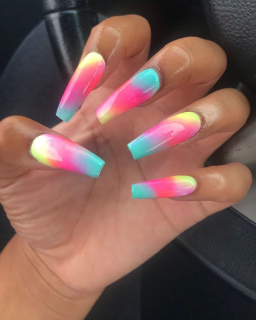 Vibrant Tie-Dye Coffin Nail