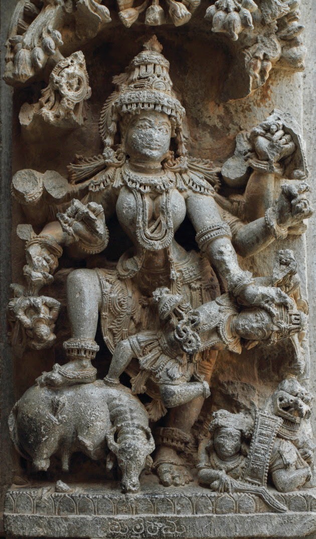 Very detailed Mahisasura Mardini Statue at Somnathpur