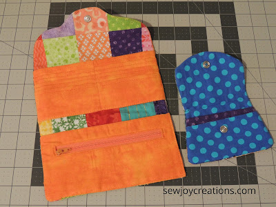 inside quilted wallets made with bright scraps