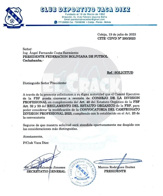 Carta de Vaca Diez