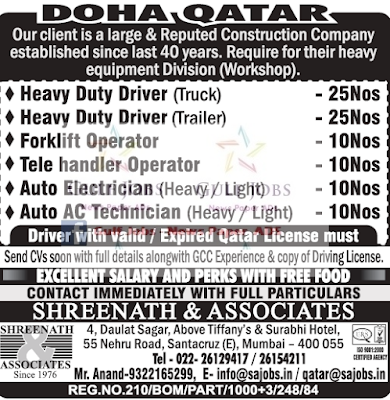 Large & Reputed construction company Jobs for Doha, Qatar