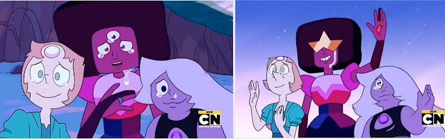 Garnet Amatista y Perla despidiendose de Steven