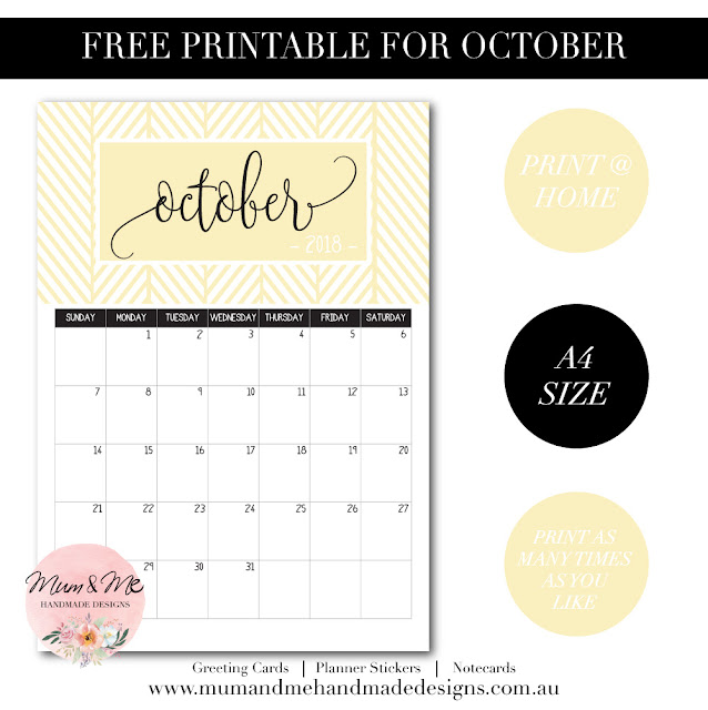 Free Printable Monthly Calendar - Lemon Herringbone by Mum and Me Handmade Designs