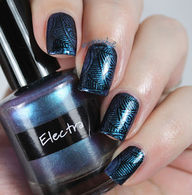 CrowsToes Electra + China Glaze Liquid Leather stamping