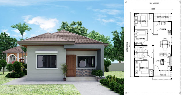 Plan maison Bungalow Simple avec 3 chambres