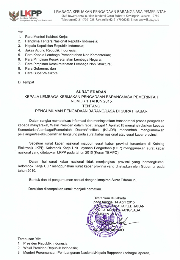 Pengumuman Pengadaan Barang/Jasa Di Surat Kabar Tingkatkan 