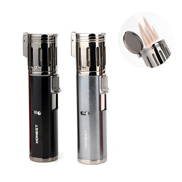 IPRee® Metal Lighter 4 Ports Windproof Refillable Mini Flame Torch Cigar Lighter Welding Gun 