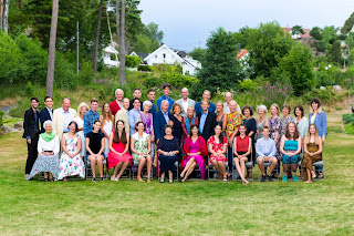 A Norwegian/English family photograph in the garden of the Strand Hotel, Fevik, in July 2018