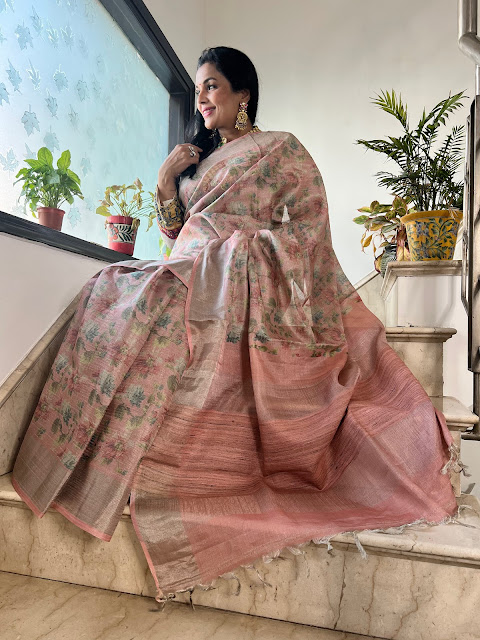 Tussar digital print saree