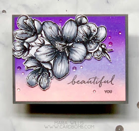 #mariawillis, #cardbomb, #card, #stamp, #ink, #paper, #papercraft, #cardmaking, #handmade, #diy, #create, #color, #copics, #copicmarkers, #flower, #ellenhutson, #mondosakura, 