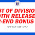 List of Divisions with Released Year-End Bonus 2022