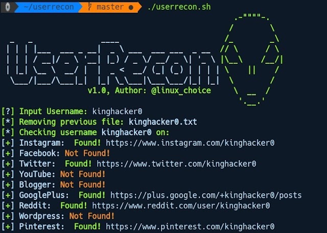 Find Username Across 75 Social Networks || UserRecon Tool ||