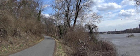 Bicycle trail beside trees and the Potomac River in Washington, DC