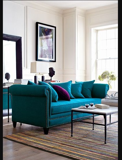Teal Lounge Design with round tile sofa and patel sofa