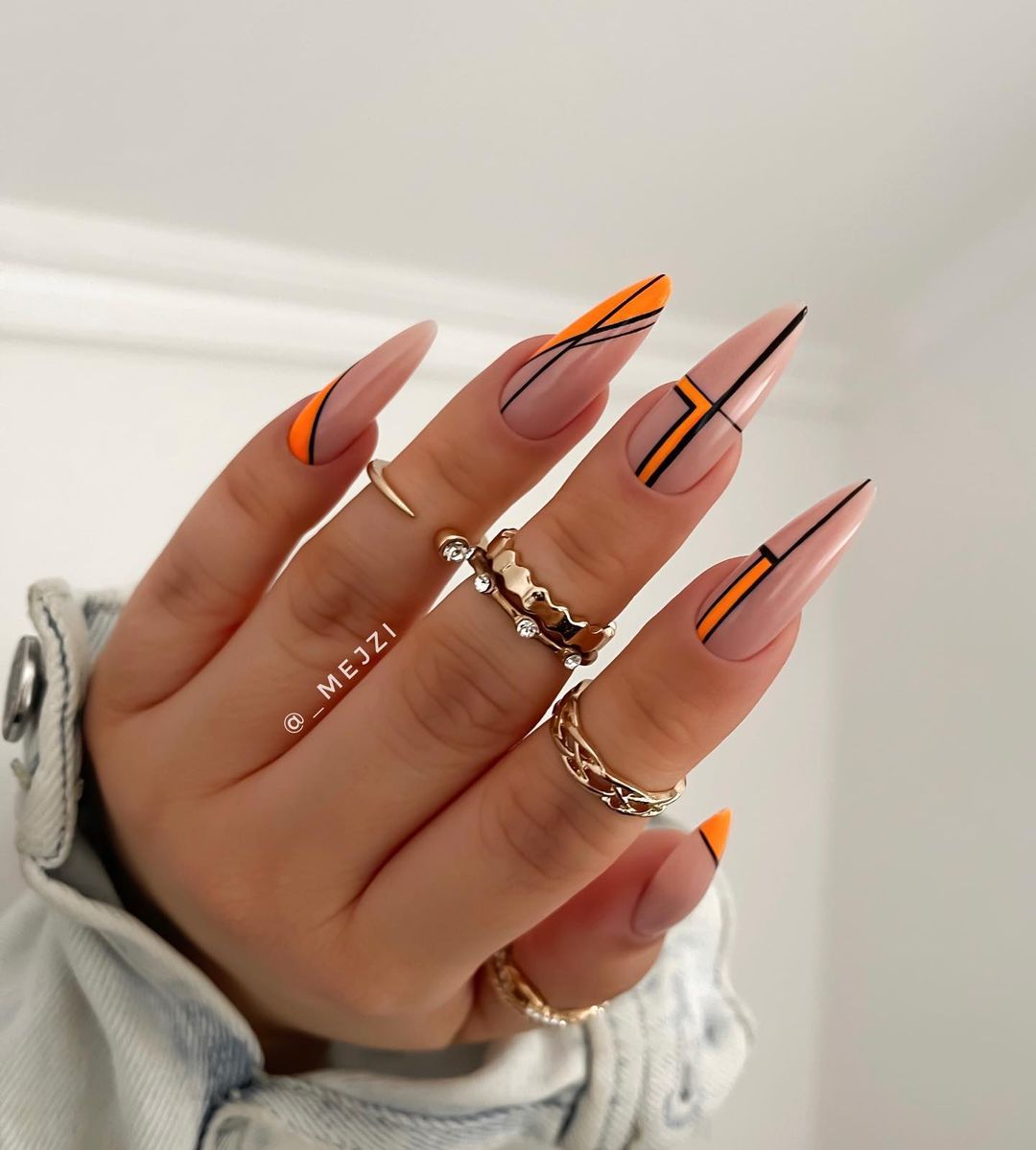 orange color nail art design