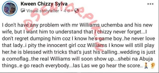 ‘Williams Uchemba Is A Playboy And I Don’t Regret Dumping Him’ - Chizzy Sylva