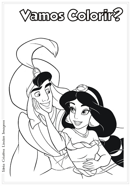 Desenho Jasmine e Aladdin para colorir