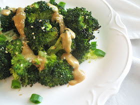 roasted broccoli with miso, tahini and tamari