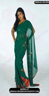 Mounika in green low hip saree