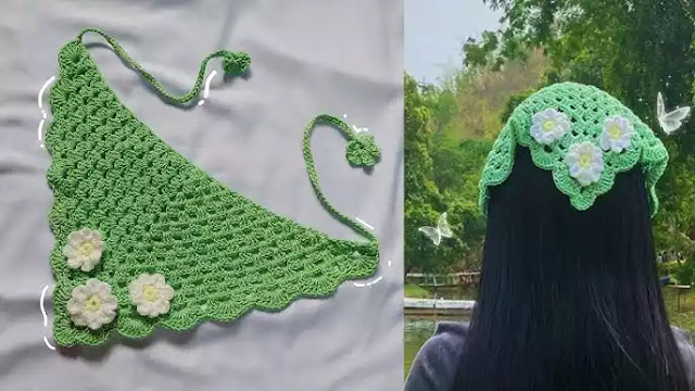 CREA FACIL Y RAPIDO Bella Bandana con Aplique de Flores a Crochet