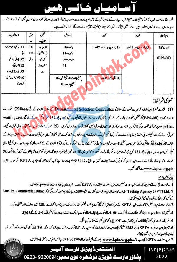 Forest Department KPK Jobs 2022 Latest  Peshawar Forest Division Nowshera