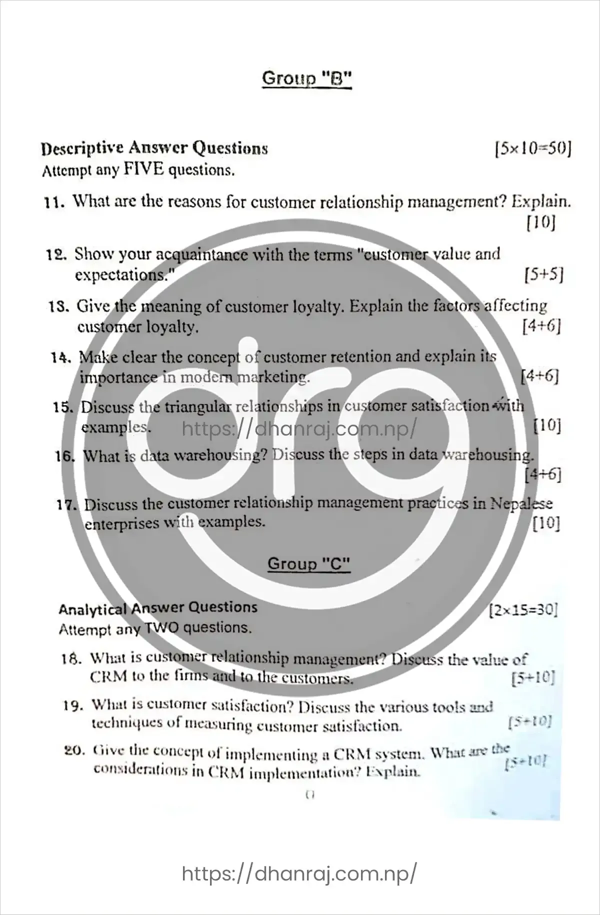 Customer-Relationship-Management-MKT-251-Question-Paper-2081-BBS-4th-Year-MGMT-TU-02