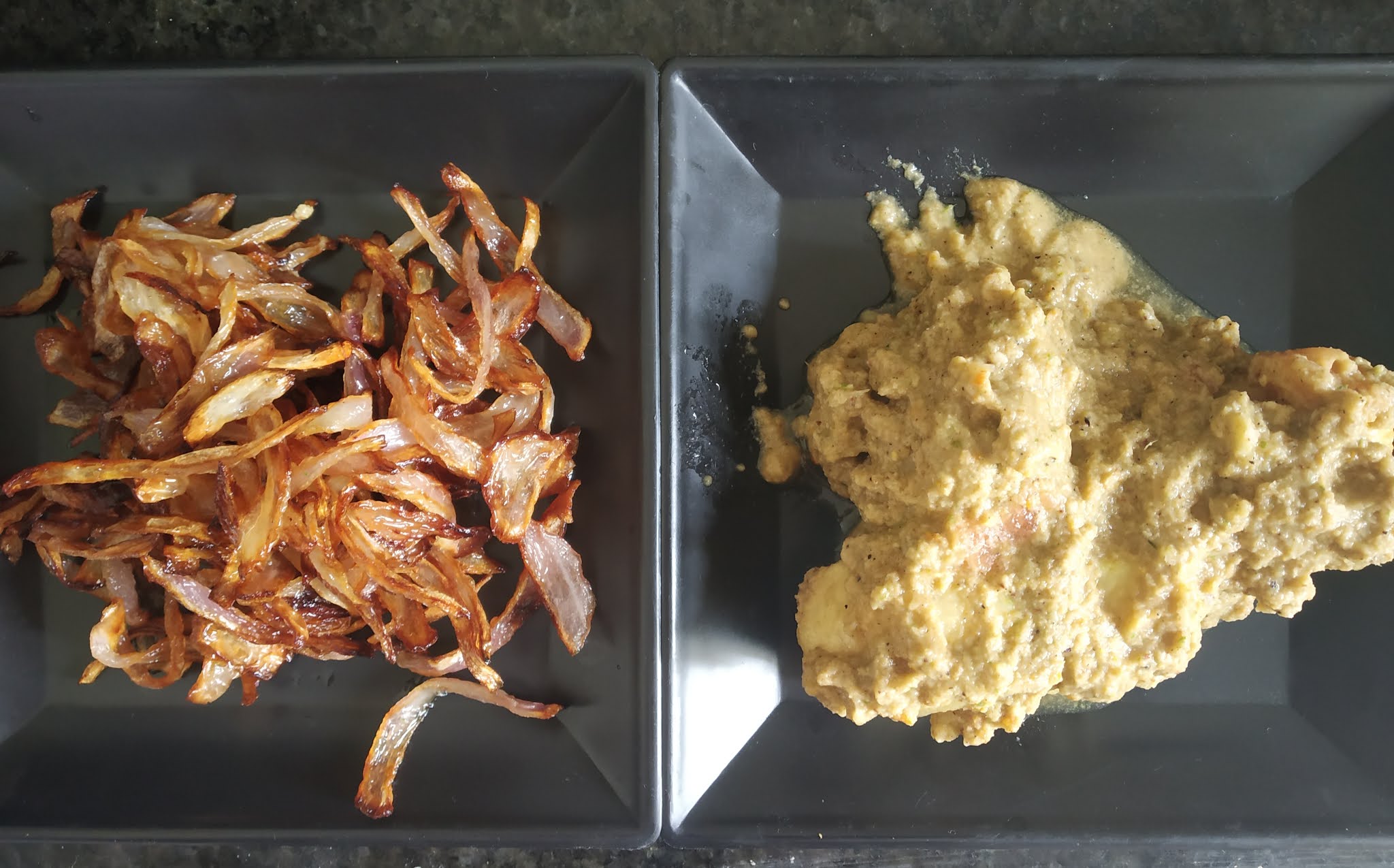 Deep fried onion and marinated potato