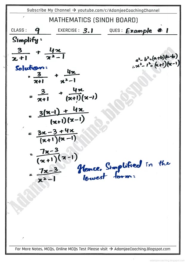 algebraic-expression-and-formulas-exercise-3-1-mathematics-9th