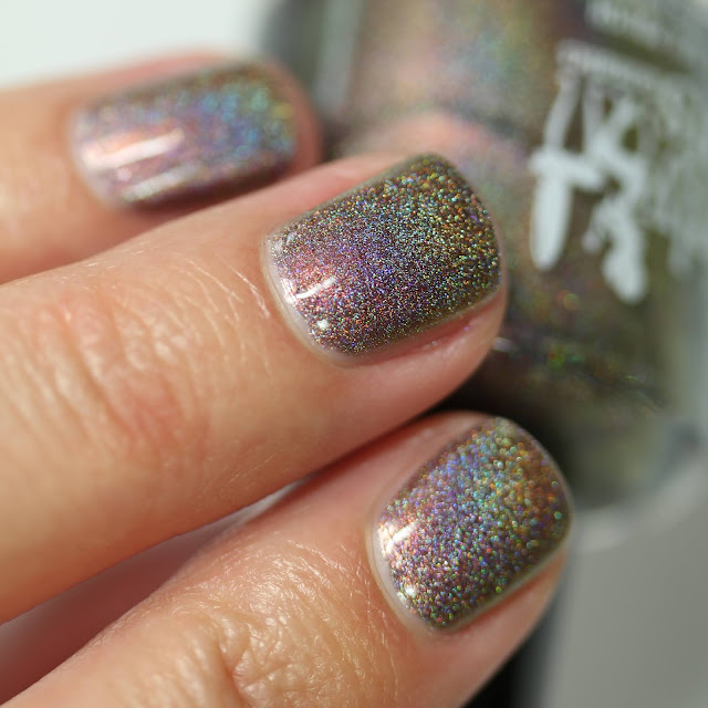 Bronze linear holographic nail polish with copper shimmer
